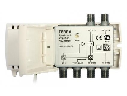 TERRA AS038R65, bytový zosilňovač,20 dB, 5-65 MHz, level 100 dBµV