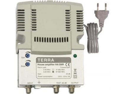 TERRA HA126R65, domový zosilňovač 34 dB,117 dBµV, 230V s pasívnym sp. smerom