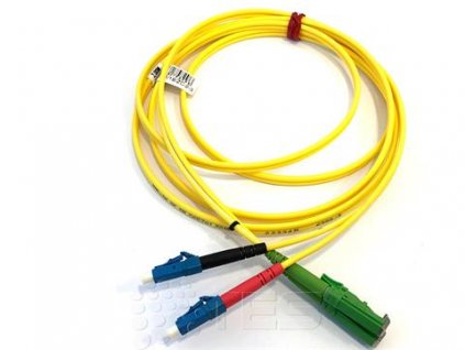 FIBRAIN Optický patchcord E2000/APC - LC/PC 2m, Gold, 2.8mm, duplex, SM, G657A1