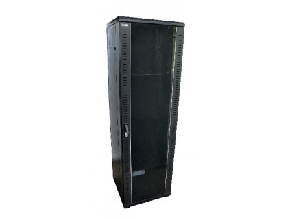 OCRACK OCC-42U-66SBK, Rozvádzač 42U, 600x600mm, stojanový, sklenené dvere, čierny, 2x polica, 4x FAN, M6, v demonte