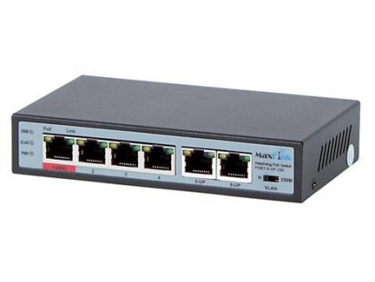 MaxLink PSBT-6-4P-250, PoE switch 6x LAN (4x PoE 250m), 802.3af/at/bt, 65W