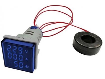 TinyControl Voltmeter, Ampermeter, Hertzmeter, LED, 20–500V/100A, modrý