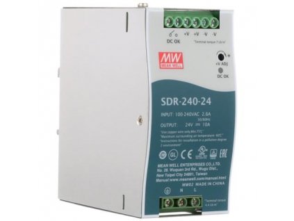 MeanWell SDR-240-24, Impulzný napájací zdroj 24V, 10A, 240W, na DIN lištu