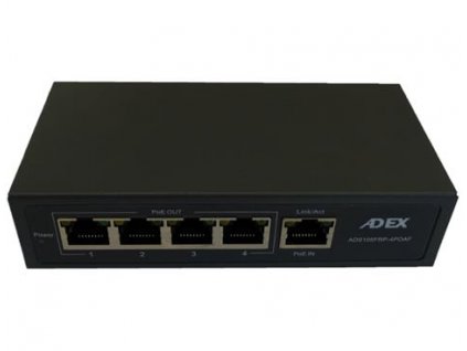 ADEX ADS105FRP-4POAF, reverzný PoE switch, 5x GLAN (4x PoE-out 1x PoE-in)