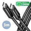 AXAGON BUCM2-CM30AB, CHARGE kabel USB-C <-> USB-C, 3m, Hi-Speed USB, PD 240W 5A, ALU, oplet, černý obrázok | Wifi shop wellnet.sk