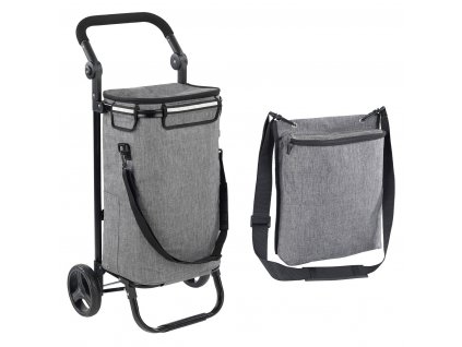 Nákupní vozík na kolečkách s termotaškou, 38 l, šedý