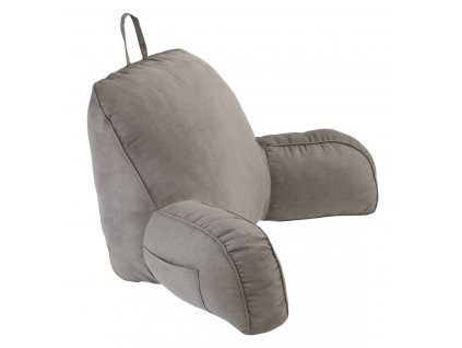 Pohodlný polštář pro sezení v posteli s kapsou na telefon a dálkový ovladač, šedý