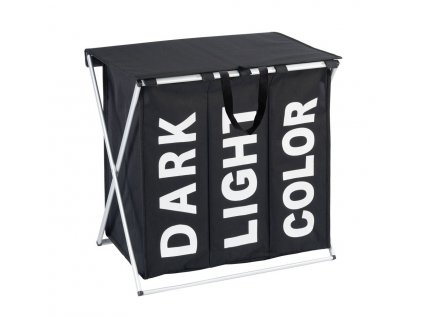 Třikomorový koš na prádlo v černé barve TRIO TOP BLACK, 118 l