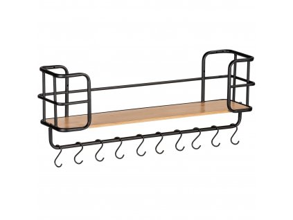 Nástěnná koupelnová polička s háčky LOFT