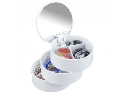 Bílá šperkovnice se zrcadlem, třípatrová