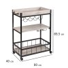 Kuchyňský vozík RUSTICO, třístupňový stojan na kolečkách s držáky na lahve a brýle - 80 x 89,5 x 40 cm, WENKO