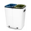 Bílý koš na odpadky, dvoukomorový PRIMO, 2 x 20 l, 45 x 38 x 60 cm