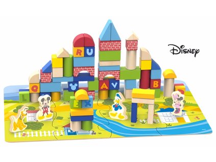 Derrson Disney Dřevěné kostky 92 ks s podložkou v kyblíku Mickey