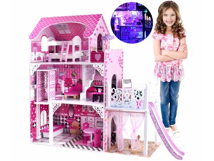 iMex Toys Dřevěný domeček se skluzavkou a osvětlením Lille W5278