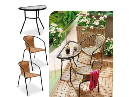 crossheim balkonovy set pulkulaty stul zidle rattan pe 1 hnede