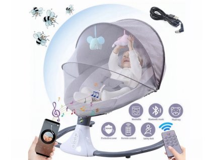iMex Luxury elektrická houpačka Lehátko 2v1 šedá