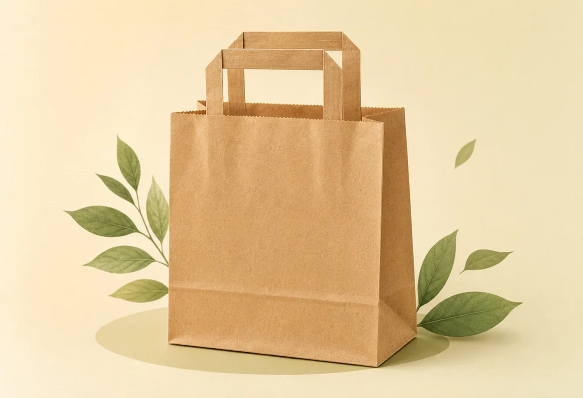 Brown WEPACK kraft paper bag with flat handles
