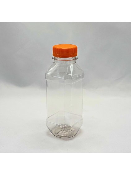 Plastová lahvička PET 0,3L transparentní hranatá s víčkem 1 bal x 294 ks