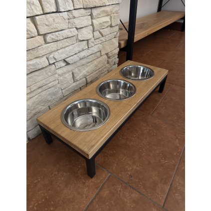 Dog Bowl Stand (Board finish Dark, Bowl Two-bowl pet stand, Leg color Black)