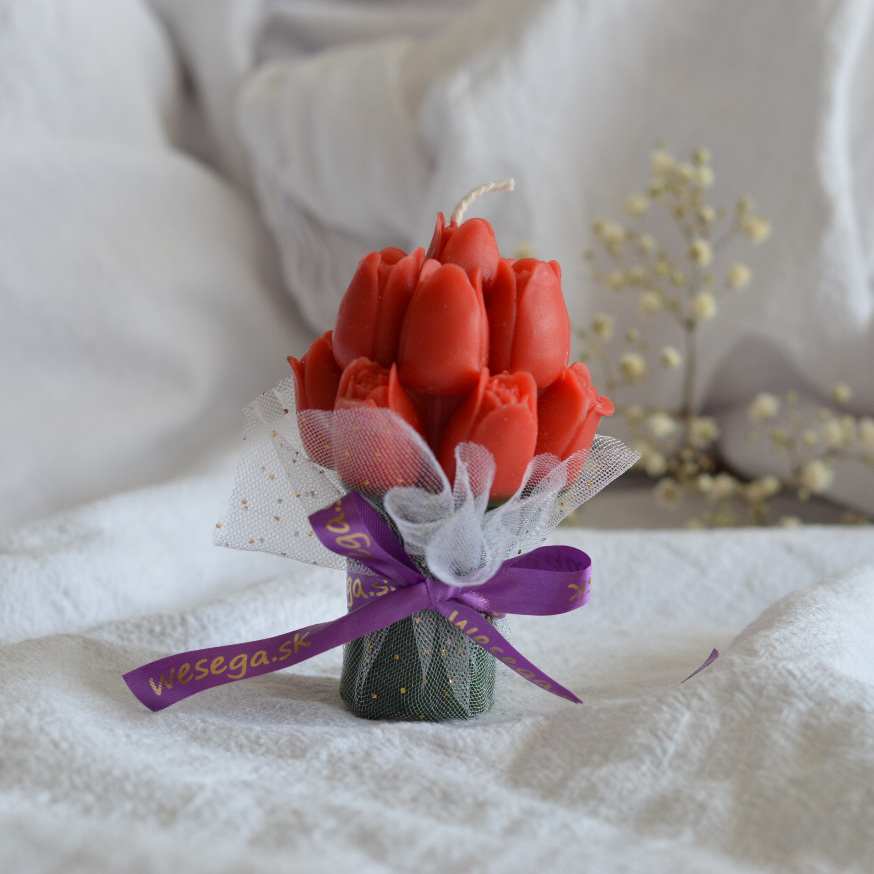 Sviečka z včelieho vosku- kytica tulipánov