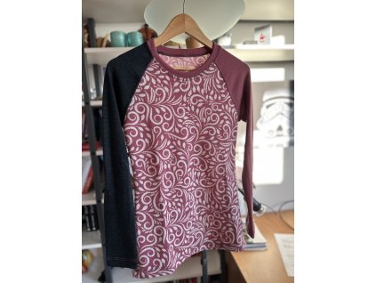 Zimní merino tričko VŘES S ORNAMENTY - dlouhý rukáv (kombinace barev)