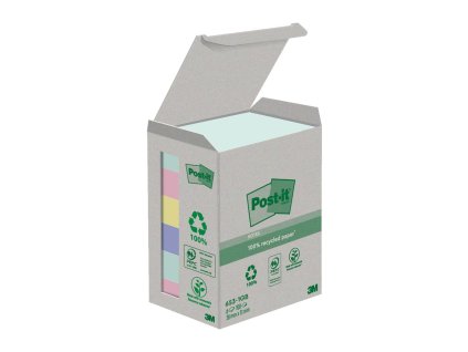 Samolepiaci bloček Post-it recyklované NATURE, pastelové farby, veľkosť 38x51 mm, 6 bločkov po 100 lístkov