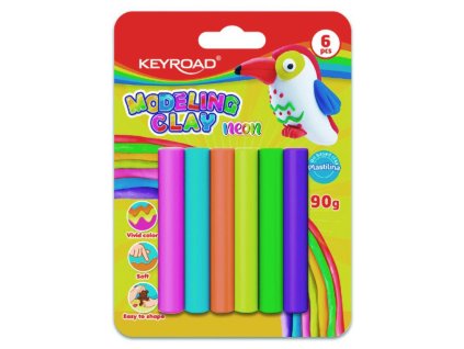 Plastelína KEYROAD neónová, blister 6 ks, mix farieb