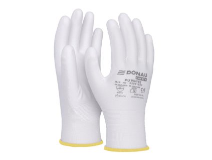 Rukavice pletené, polomáčané DONAU SAFETY PU kat. II biele veľ. 8