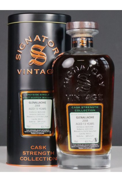 Signatory Vintage GLENALLACHIE 13 Éves Cask Strength 2008 63,7% Fémdobozban