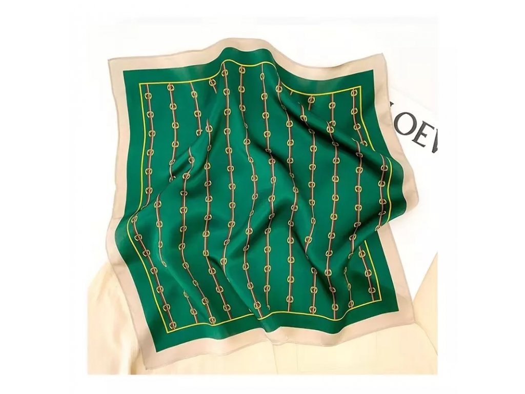 Hedvábný šátek smaragdově zelený 53x53 cm, WHITE ORCHID