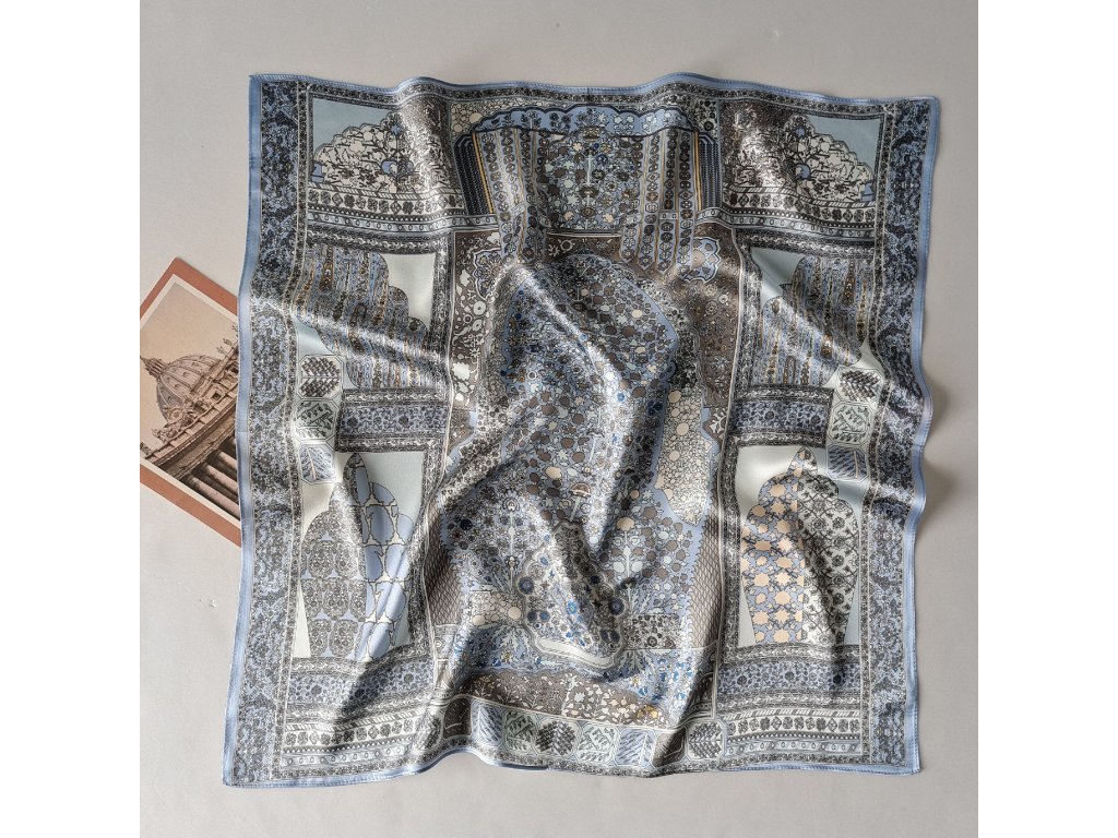 Hedvábný šátek Modré variace 68x68 cm v dárkovém balení, WHITE ORCHID