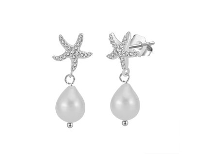 Náušnice ve tvaru hvězdice se zavěšenou perličkou, WHITE ORCHID(2)