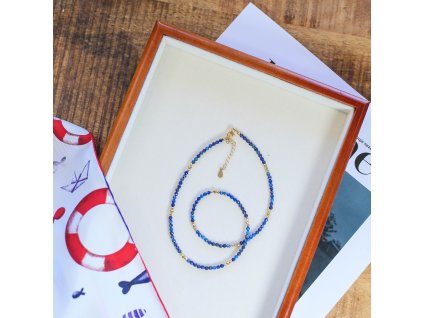 Pozlacený choker s kameny Lapis lazuli 15