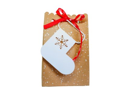 Vánoční kraftový sáček s mašličkou a ozdobou punčocha, WHITE ORCHID