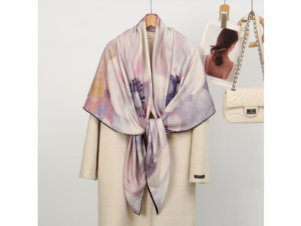 Fialové máky kašmírový pléd s hedvábím 140x140 cm, HEDVÁBNÝ SVĚT (1)