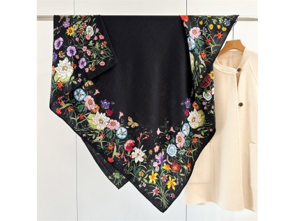 Kašmírový pléd s hedvábím "noční louka" 140x140 cm, HEDVÁBNÝ SVĚT