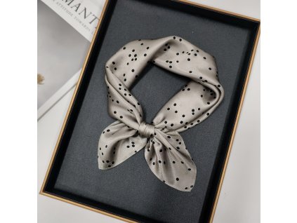 Hedvábný šátek šedobéžový s puntíky 53x53 cm v dárkovém balení, WHITE ORCHID (1)