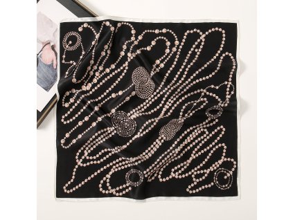 Hedvábný šátek Náhrdelník - černý 53x53 cm v dárkovém balení, HEDVÁBNÝ SVĚT