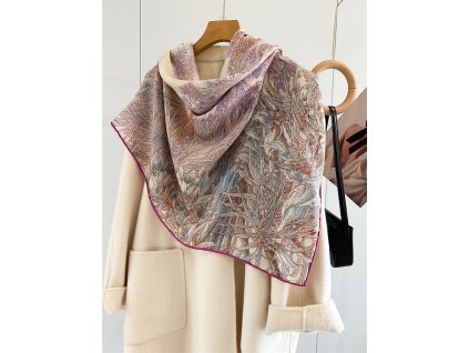 Kašmírový pléd s hedvábím "pastelová džungle" 140x140 cm, HEDVÁBNÝ SVĚT