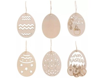 DIY Sada přírodních dřevěných velikonočních vajíček, 6 ks, WHITE ORCHID