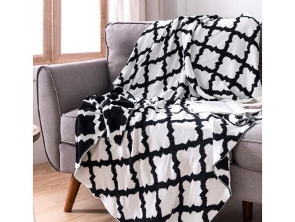 Bavlněná dvojitá pletená deka černo-bílá, 130x160cm, WHITE ORCHID