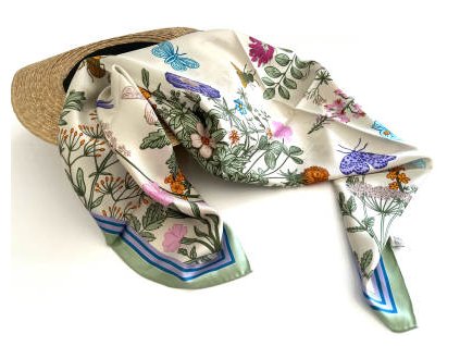 Velký hedvábný šátek s motivem květin 88x88 cm v dárkovém balení, WHITE ORCHID