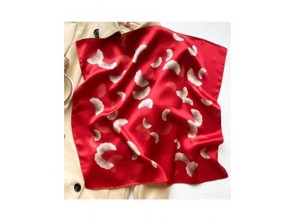 Hedvábný šátek červené ginkgo 53x53 cm v dárkovém balení, WHITE ORCHID