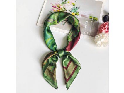Hedvábný šátek zeleno-hnědý 68x68 cm  v dárkovém balení, WHITE ORCHID (2)
