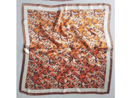 Hedvábný šátek oranžovo-hnědý 68x68 cm v dárkovém balení, WHITE ORCHID