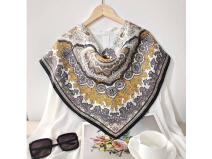 Hedvábný šátek Ornamenty 68x68 cm v dárkovém balení, WHITE ORCHID