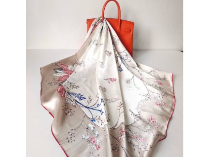 Hedvábný šátek krémový 90x90 cm v dárkovém balení, WHITE ORCHID