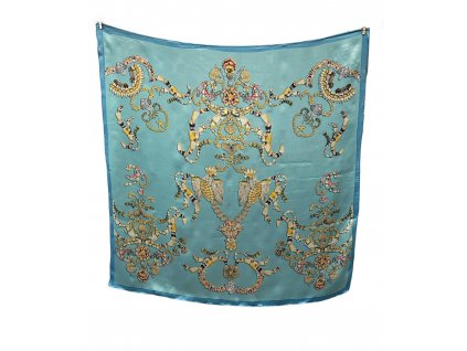 Hedvábný šátek modrý s mořskými motivy 90x90 cm v dárkovém balení, WHITE ORCHID (5)