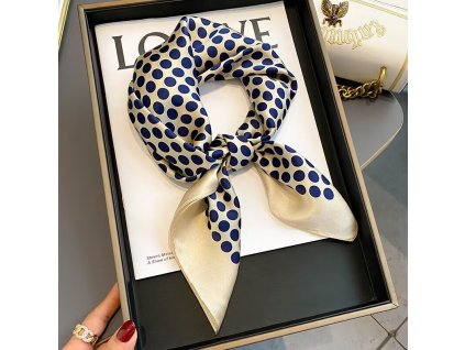 Hedvábný šátek s modrým puntíkem 70x70 cm v dárkovém balení, WHITE ORCHID