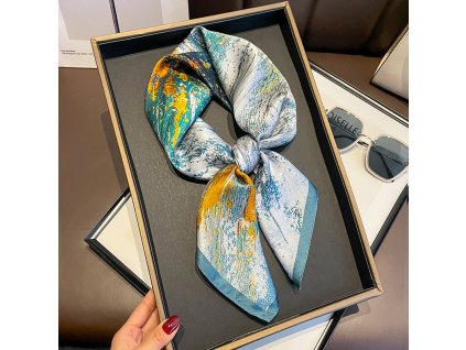 Hedvábný šátek malířské plátno 68x68 cm v dárkovém balení, WHITE ORCHID (4)